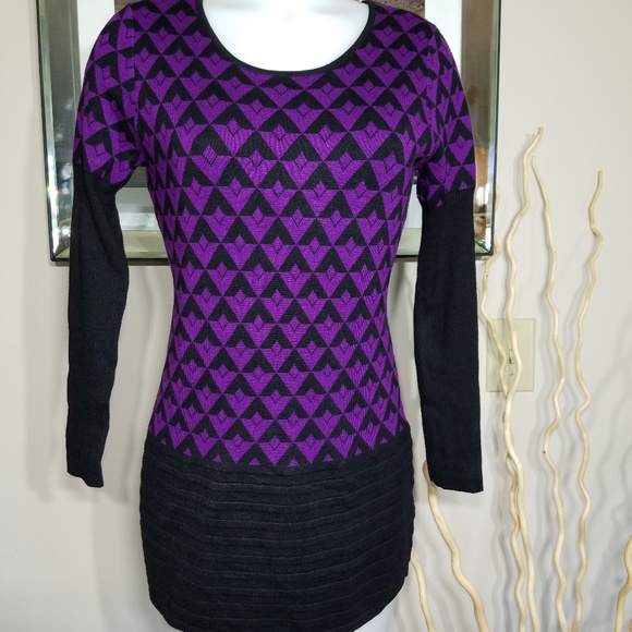 Elena Wang Wool Sweater/Dress/Tunic Chevron Print Sz XS - Picture 1 of 7
